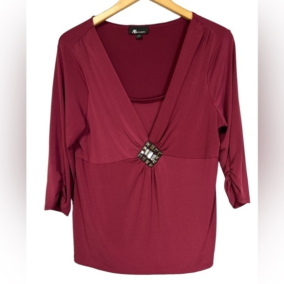 AB Studio Top‎ With Sparkle Detail Size XL Burgundy - Picture 1 of 6